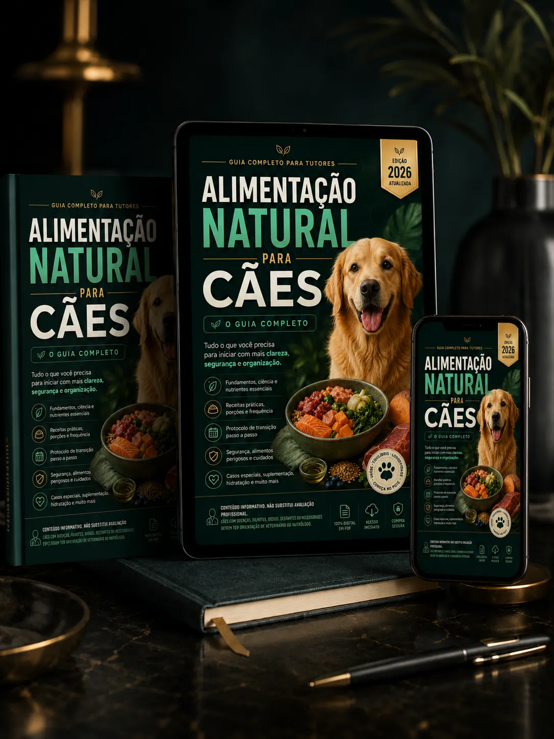 Mockup do ebook Alimentação Natural para Cães 2026