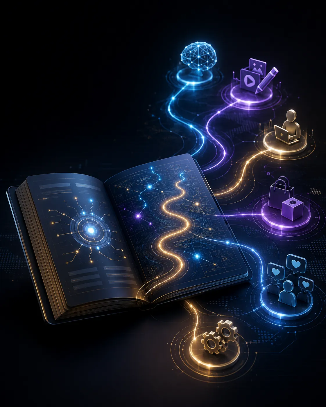 Mapa digital com caminhos de monetização, IA, automação e renda extra online