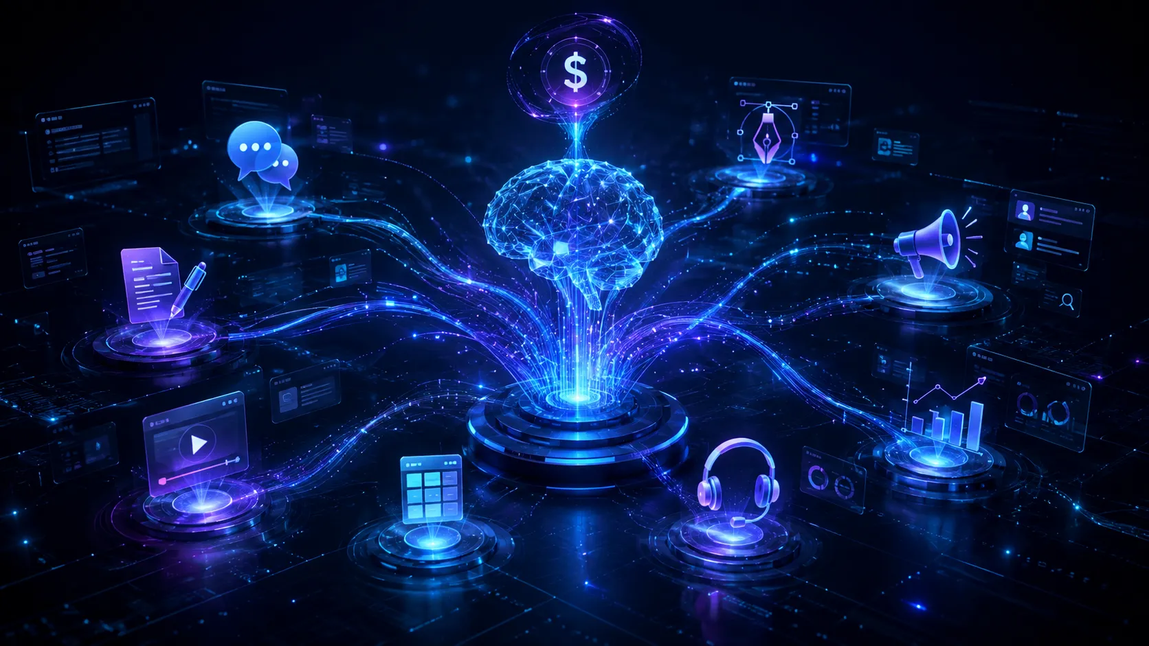 Elementos abstratos de inteligência artificial, automação e produtividade aplicados à renda extra online