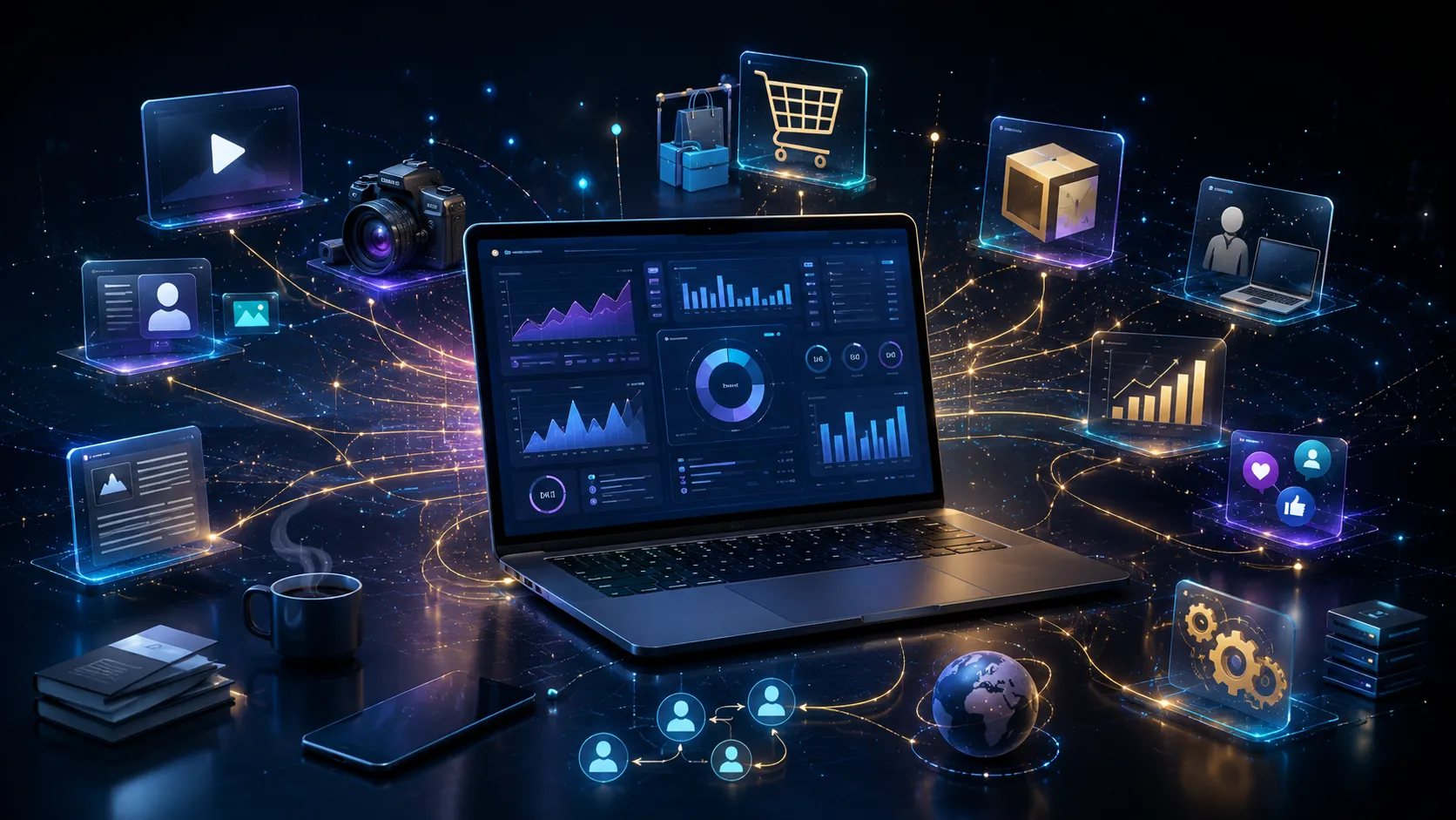 Estratégias de monetização digital conectadas em dashboards, funis e automações